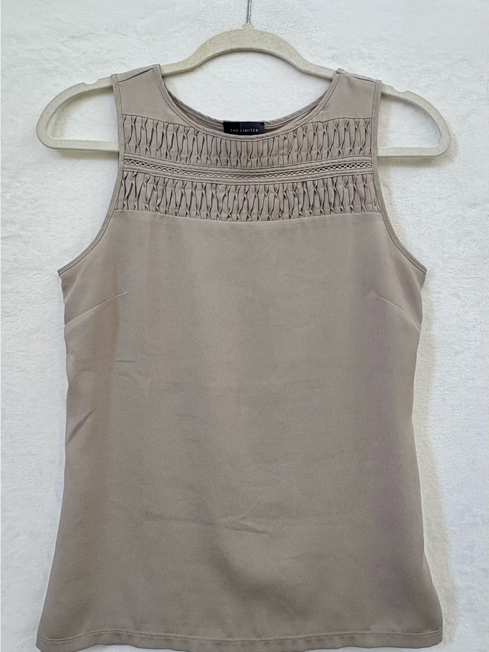 The Limited Taupe/Gray Smocked Yoke Sleeveless Tank